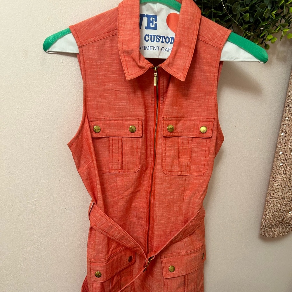 Soft orange linen zipper/ button from dress